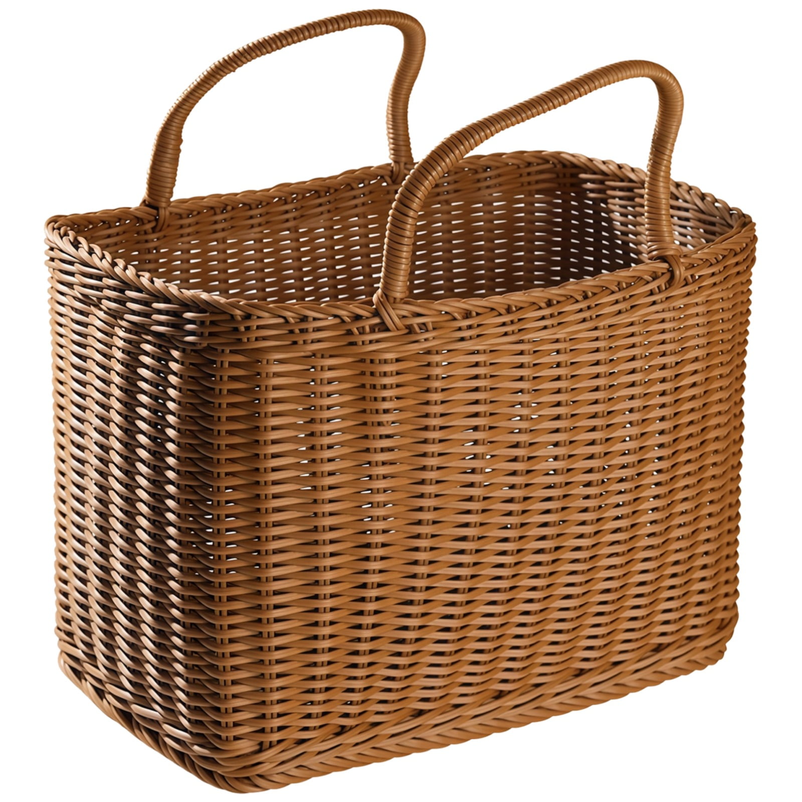 Plastic Wicker Storage Basket Large, Extra Large Plastic Wicker Basket for Picnic and Grocery, Long-Lasting Rectangular Basket with Handles, Large Wicker Storage Basket for Outdoor Use