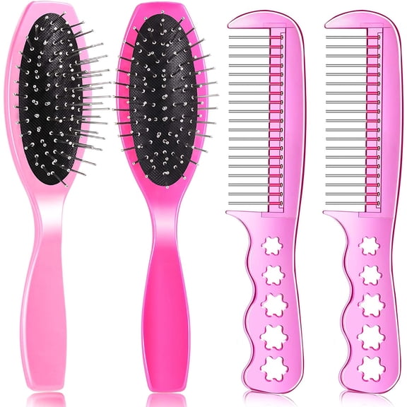Plastic Wig Hair Brush Detangling Comb Styling Tool Synthetic Extension Accessories Pink 4 Pieces