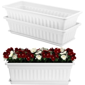 Plastic Window Box Planter,Bexikou 3 Pack Window Flower Box,Plastic Vegetable Planters,Flower Box Planter Garden Pots with Attached Tray for Windowsill, Patio, Garden, Home Dcor, Porch