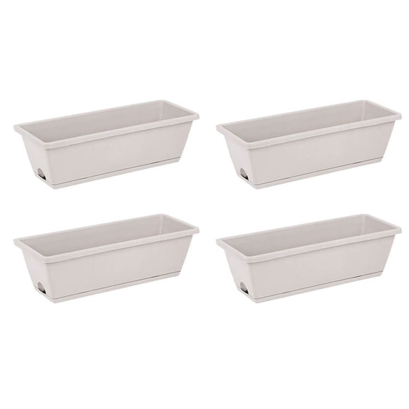 Plastic Window Boxes 4PCS Rectangular with Drainage Holes and Catch Tray, Suitable for Vegetables, Flowers, and Succulents in Balcony and Garden Settings (Shade gray)