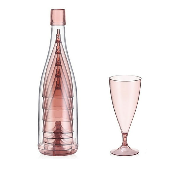 Plastic Wine Glasses and Champagne Glasses Portable and Reusable Stemware with Storage Bottle Perfect for Picnic, Party and Camping, Set of 5