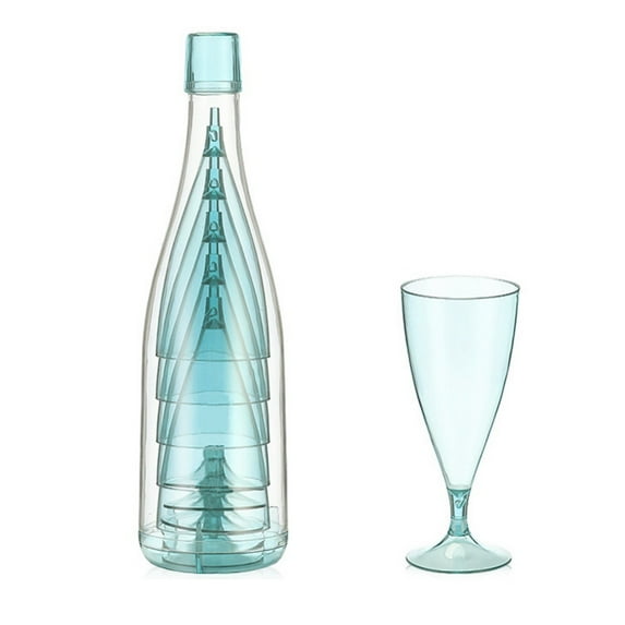 Plastic Wine Glasses and Champagne Glasses Portable and Reusable Stemware with Storage Bottle Perfect for Picnic, Party and Camping, Set of 5