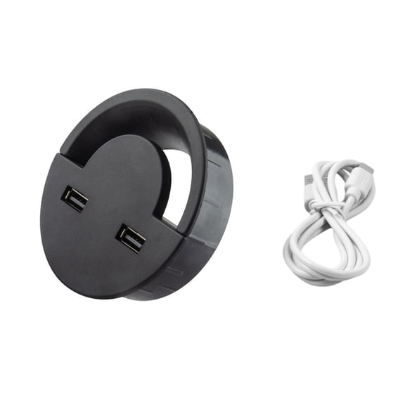 Plastic Wire Hole Cover Outlet Port Table Computer PC Desk Round Cable Grommet Line Holder 2 Port USB for Electronic