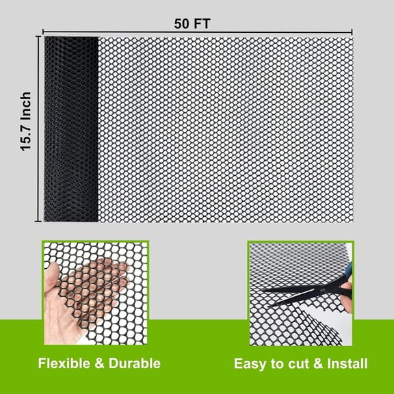 Plastic Wire Mesh Fence Roll,  15.7IN x 50FT Plastic Chicken Wire Mesh, Balcony Garden Floral Netting Fencing Barrier for Cat Dog(0.4m x 15m)