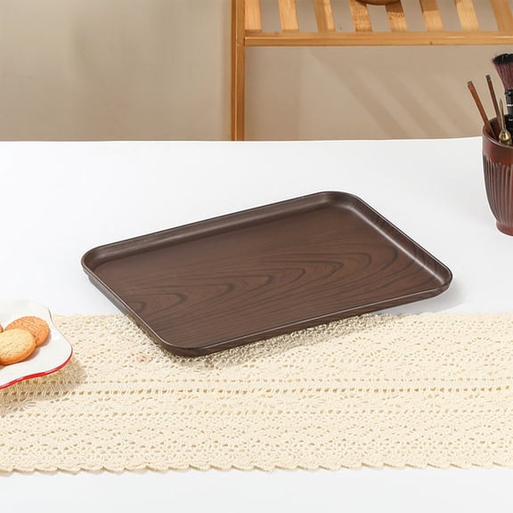 Plastic Wood Grain Tray – Square Shape for Fruit, Snacks & Organizing, Great for Kitchen & Home Use, 12x8.7 Inches, Durable Household Serving Tray