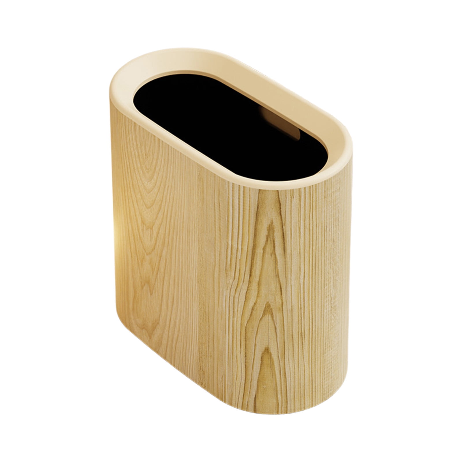Plastic Wood Pattern Trash Can Small Garbage Bin without Lid for Bathroom Narrow Wastebasket Modern Wastebasket for Home Indoor Hotel, 6x11x11in
