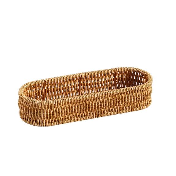 Plastic Woven Cutlery Storage Basket,Kitchen Chops Holder,Entryway Key Organizer,Dining Tableware Caddy,Multi Purpose Household Storage Tray,9.84x3.34x1.96 Inches