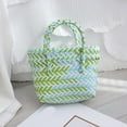 thumbnail image 1 of Plastic Woven Handbag, Colorful Lattice Tote Bag with Thick Rope Handle, Lightweight Durable Storage Basket for Daily Carry, Shopping Organizer Handbag for Travel Home Use, 1 of 6