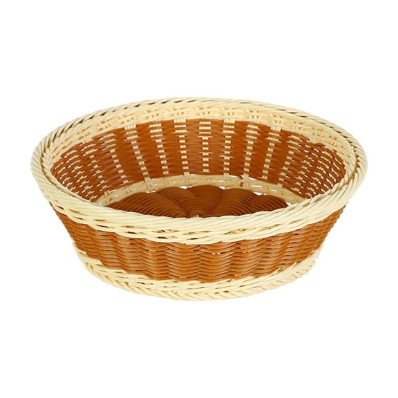 Plastic Woven Storage Basket for Fruits Vegetables Snacks Candy Bread 13.8 Inch Multifunctional Organizer Tray for Counter Home Shelf Imitation Rattan Durable Washable Decorative Caddy S Sizes