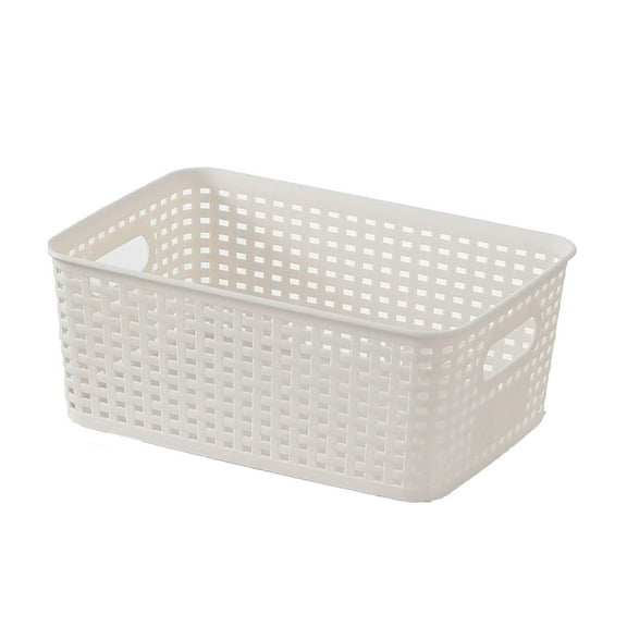 Plastic Woven Storage Basket for Toys Books and Sundries - Hollow Design with Handles for Shelves Drawers Desktops - Stackable Organizer Bin for Home Office Classroom Game Room - 1 Pack