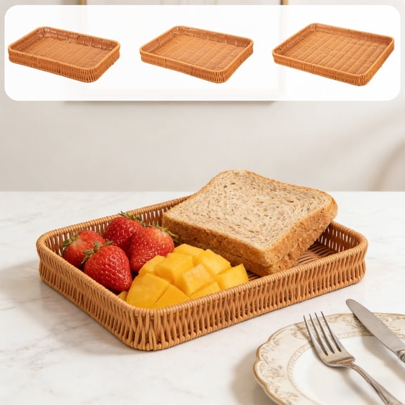 Plastic Woven Storage Basket Tray 15.75 x 12 in – Imitation Rattan Plastic, Multicolor Fruit Vegetable Snack Candy Bread Organizer, Durable Multi Functional Bin