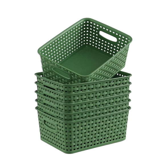 Plastic Woven Storage Baskets 6 Pack Green