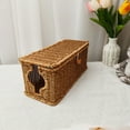 thumbnail image 1 of Plastic Woven Storage Box Rattan Style, Hollow Washable Desktop Organizer Basket with Lid Multifunctional Storage Container for Home Office Bathroom Kitchen, 1 of 6