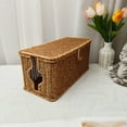 thumbnail image 1 of Plastic Woven Storage Box Rattan Style, Hollow Washable Desktop Organizer Basket with Lid Multifunctional Storage Container for Home Office Bathroom Kitchen, 1 of 6