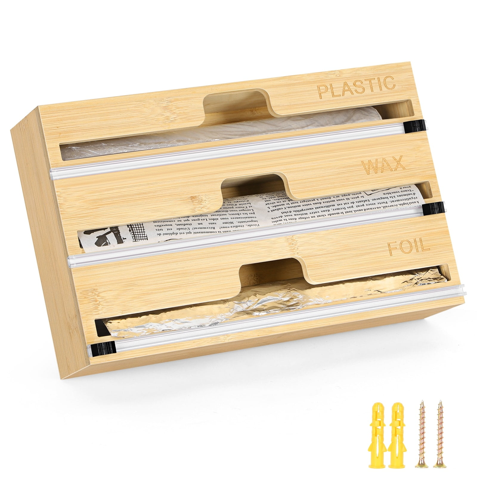 Wrap Dispenser With Cutter, Plastic Wrap, Aluminum Foil And Wax Paper