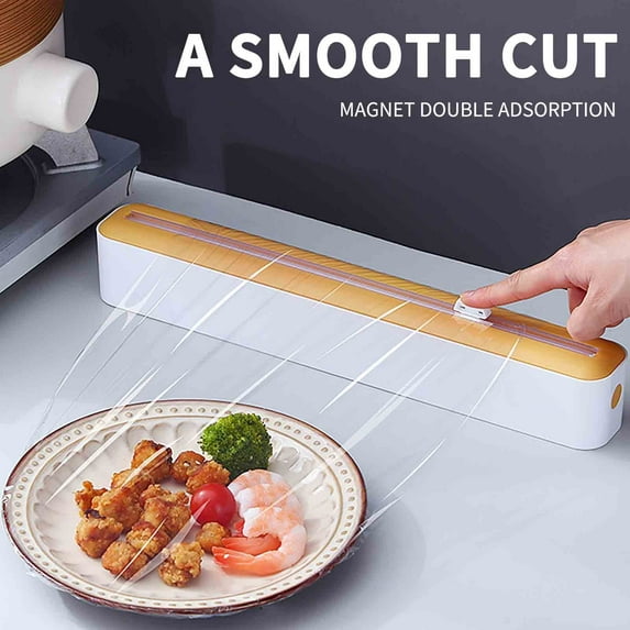 Plastic Wrap Cutter, Food Film Dispenser, Wall Mount Kitchen Storage Box with Magnetic Suction, Adjustable Cutting Tool for Foil and Wax Paper, 1 Count