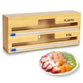 thumbnail image 1 of Plastic Wrap Dispenser with Cutter, 2 in 1 Bamboo Plastic Wrap Foil and Wax Paper Organizer and Dispenser for Kitchen Drawer, Wall Mount Holder (2 Slots), 1 of 7