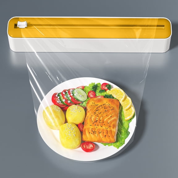 Plastic Wrap Dispenser with Cutter for Cling Film, Tin Foil, and Parchment Paper - Two-Way Sliding Knife Cutting Box, Magnetic Wall-Mounted Storage Organizer for Kitchen and Home Use - ABS Material