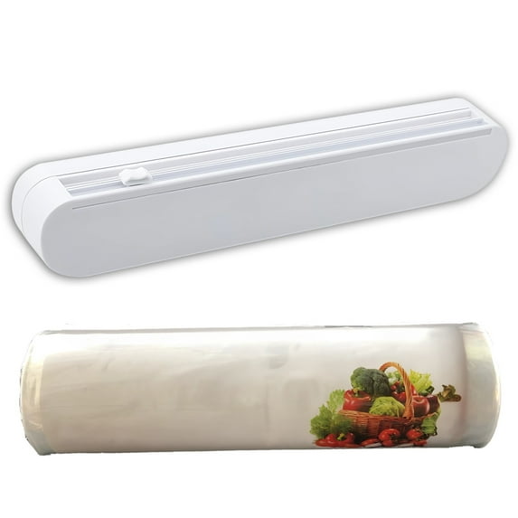 Plastic Wrap Dispenser with Cutter, Food Wrap Dispenser with Suction Cups