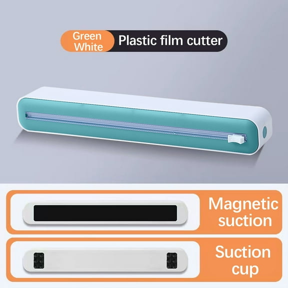Plastic Wrap Dispenser with Cutter for Kitchen - Suction Cup Cling Film Cutter with Magnetic Lid - Refillable Food Wrap Dispenser for Standard Rolls Up to 12 Inch