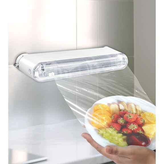 Plastic Wrap Dispenser With Cutter, Reusable Cling Film Dispenser, Slide Also For Aluminum Foil, Tin Baking Paper (white)