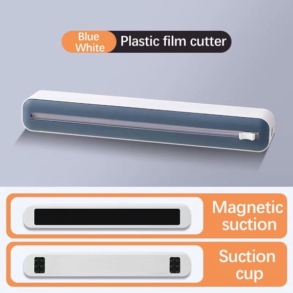 Plastic Wrap Dispenser With Cutter for 12 Inch Rolls, Magnetic and Suction Cup Cling Film, Foil and Parchment Paper Holder for Kitchen Countertop