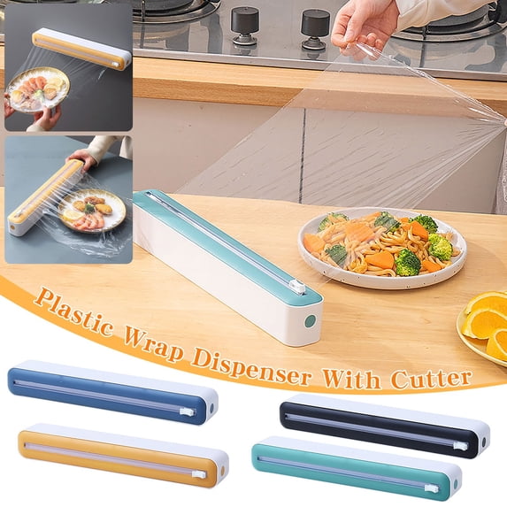 Plastic Wrap Dispenser With Cutter for 12 Inch Rolls, Magnetic and Suction Cup Cling Film, Foil and Parchment Paper Holder for Kitchen Countertop