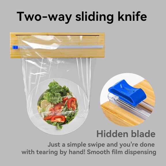 Plastic Wrap Dispenser with Slide Cutter, Fit 13'' Rolls, Bamboo Aluminum Foil Dispenser with Cutter for Wax Paper, Saran Wrap$$Office