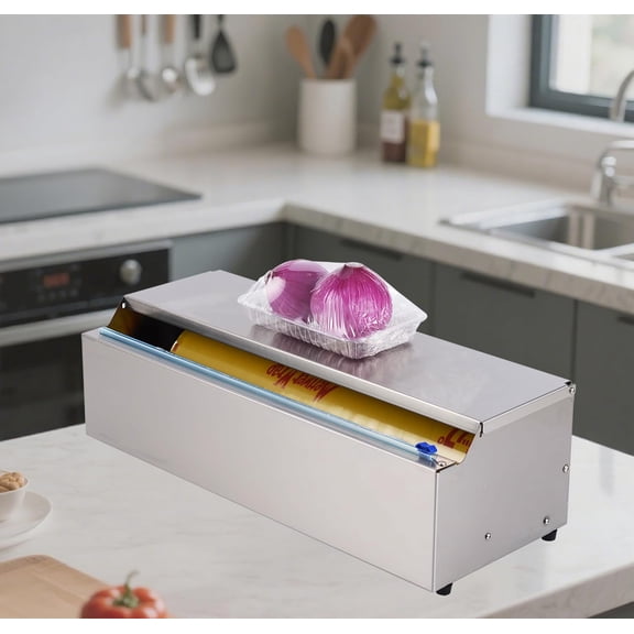 Plastic Wrap Dispenser with Slide Cutter for Busy Kitchens and Commercial Use Fits Cling Wrap