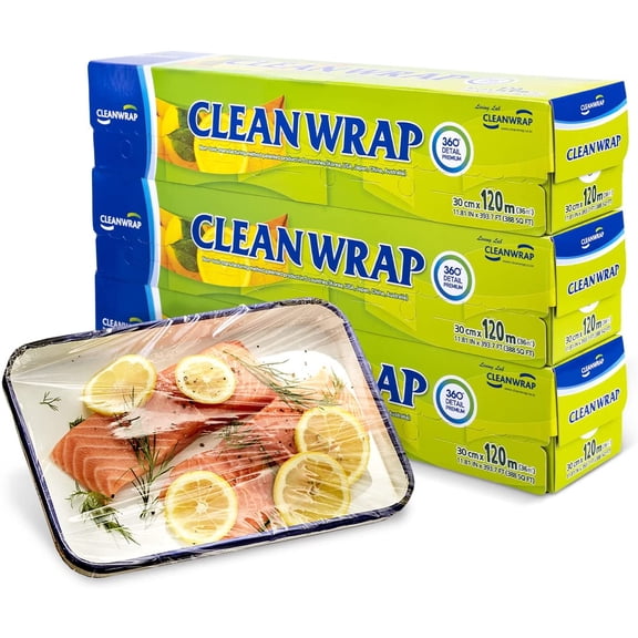 Plastic Wrap For Food (11.81in x 393.7ft - 3 Pack) I Plastic Wrapping Paper For Food, BPA Free Food Wrap, Clear Wrap to Seal Baked Goods, Food Transparent Wrap I Press and Seal Wrap