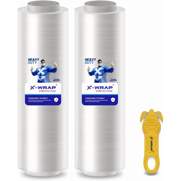 Plastic Wrap for Moving Furniture, 2 Roll Stretch Film Refill & Safety Cutter, 10" x 1000 ft (70 Gauge) with Universal Fit Core, Packing, Shipping, Pallet Wrapping, Clear