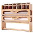 thumbnail image 1 of Danfoxer Wrap Dispenser with Cutter and Labels,4-in-1 Wall Mounted Bamboo Plastic Wrap Organizer with Spice shelf and Paper Towel Holder for Aluminum Foil,Cling Wrap,Wax,Parchment(Natural), 1 of 5