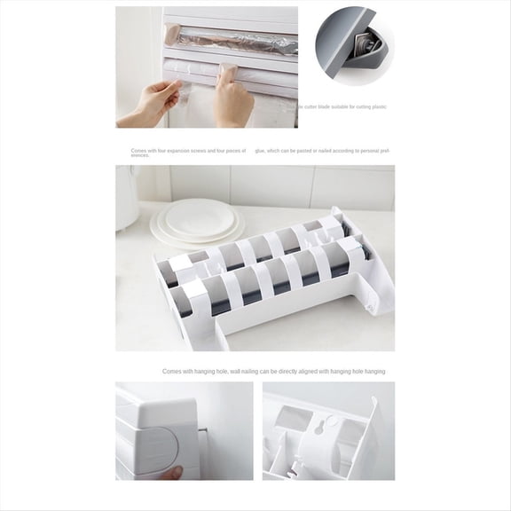 Plastic Wrap Paper Storage Rack Wall-Mounted Aluminum Foil Roll Rack Refrigerator Kitchen Punching-Free Shelf Gray