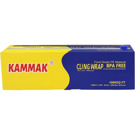 Plastic Wrap with Slide Cutter - 12 Inch Food Service Cling Film Roll - Clear Refillable Stretch Film - 1000 SQ FT Wrap - Bulk Quick Cut for Restaurant, Kitchen