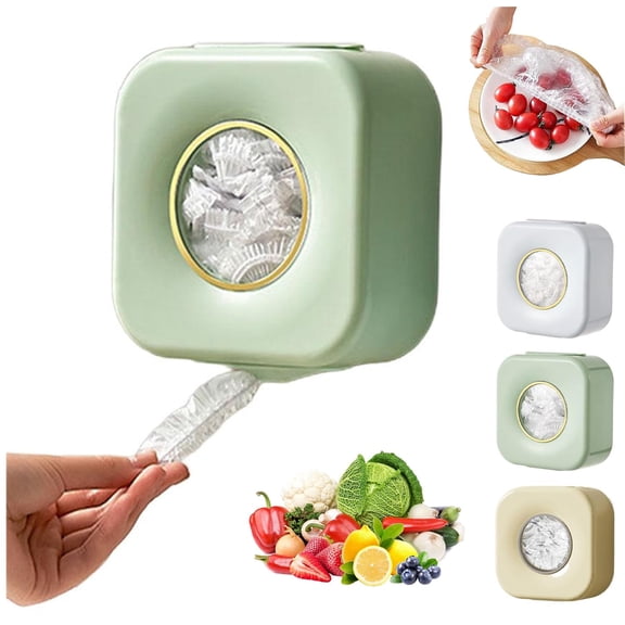 Plastic Wrap Storage Box,Fresh Keeping Bag Storage Box,Reusable Wall-Mounted Punch-Free Dispenser for Elastic Sleeve Bag,Extractable Shower Caps Organizer for Kitchen Bathroom