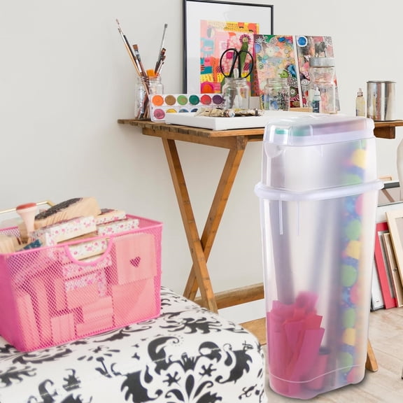 Plastic Wrapping Paper Organizer Storage Container with Top Ornament Storage Compartment for 20 Standard 30 Inch Rolls, Clear