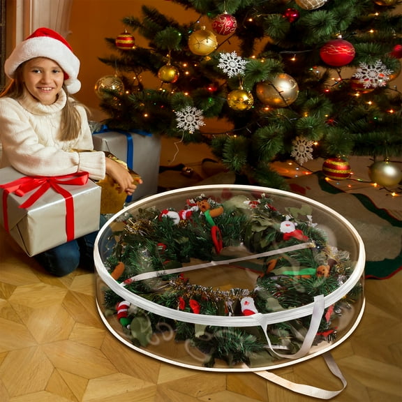 Wreath Storage Bag 30", WeGuard XL Size Clear Storage Bag, Store Christmas Wreaths and Various Accessories, Reinforced Handles and Dual Zipper, 30x8inch(White)