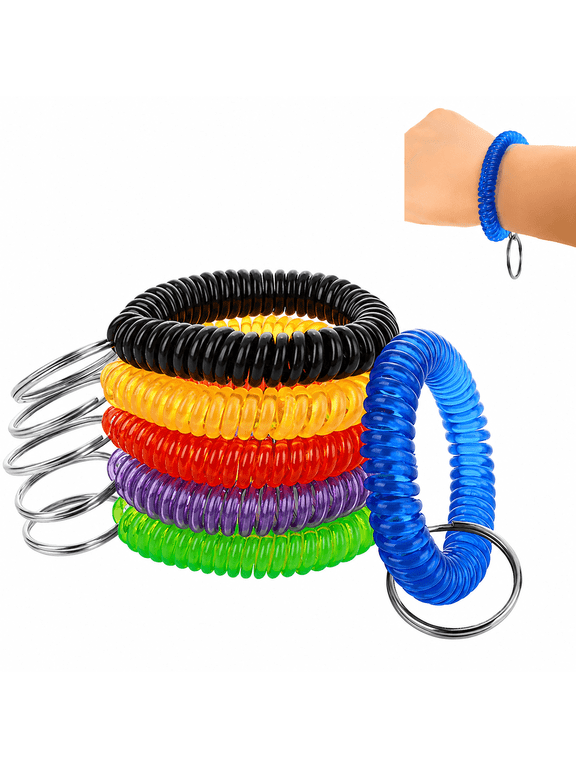 Plastic Wrist Coil Keychains, 6 Pack Stretch Spiral Wristband Key Ring Bracelets for Keys, ID Badges, Gym, Pool, Sauna, Office and Outdoor Use