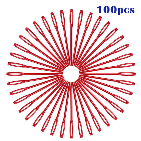 Plastic Yarn Needles, Red 100 Pack Large Eye Sewing Needles Large Eye Blunt Knitting Needles for Crafts, Blunt Tip Safe for Wool and Roving, 7Cm