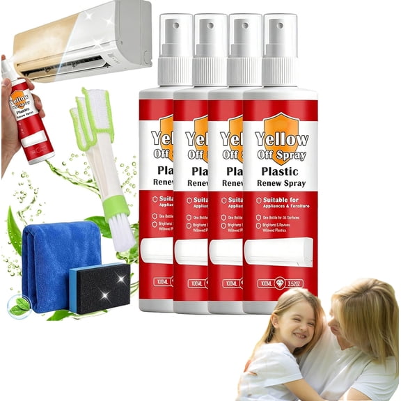 Plastic Yellow-Off Spray Cleaner, Multi Purpose Plastic Yellowing Remover Spray, turbo whitening plastic restorer, Revive Yellowed Plastics, Fast-Acting Restore Cleaner Appearance (4pcs)