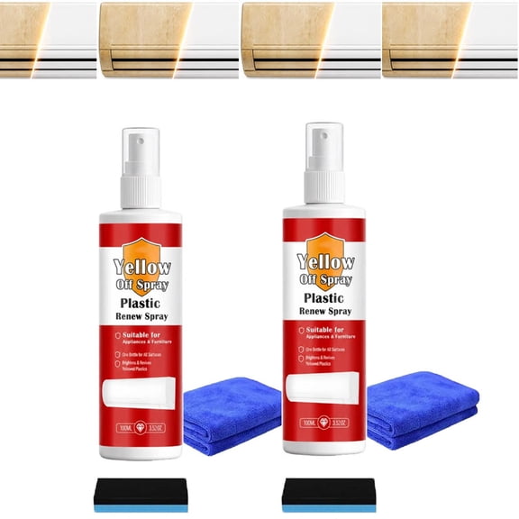 Plastic Yellowing Agent Spray, Plastic Renew Yellow-Off Spray Cleaner, Powerful PlasticYellowing Remover Spray 100ml, Fast-Acting Restore Cleaner Appearance, Old Appliances, Air Conditioner, Fans (2)
