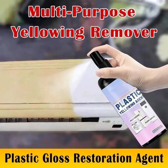 Plastic Yellowing Remover Spray, 3.4 Oz, Clear Plastic Care for Vehicle Interiors, Appliance Panels, Dashboards, Computer Cases, Even Coverage, Suitable for Home & Vehicle Use