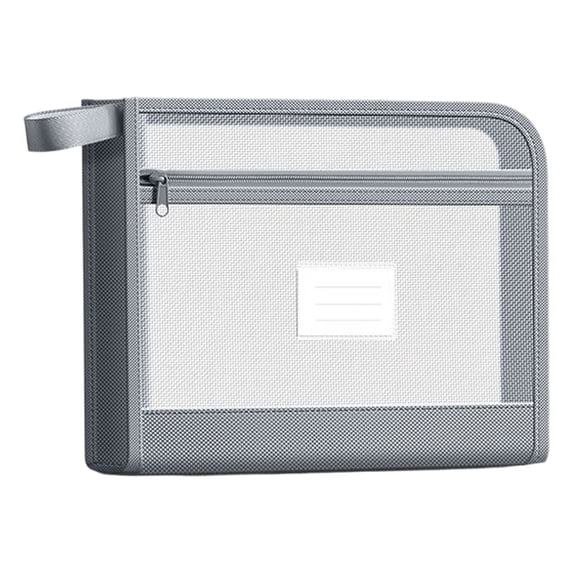 Plastic Zip Wallet, Mesh Zipper Pouch, A4 Document Folder with Label Pocket, Zip Lock Organizer, Portable File Bag for Office Documents, Household Supplies and Travel Storage,Gray