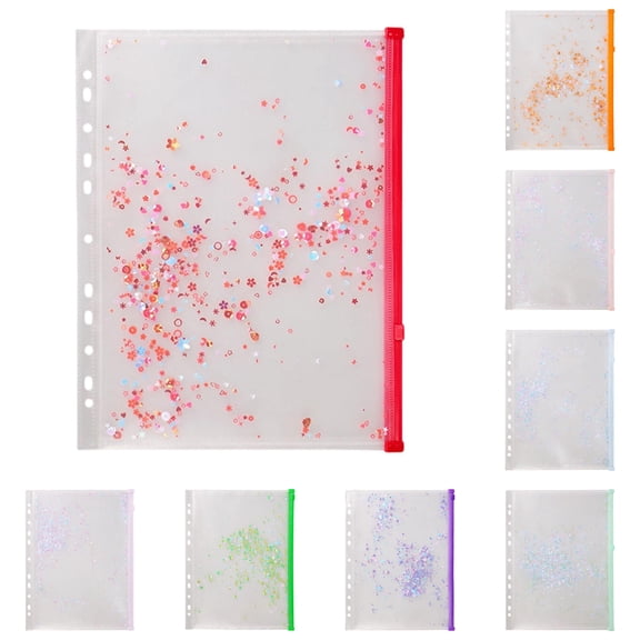Plastic Zipper Pockets Envelope Folder Planner Filing With Sequin Decoration
