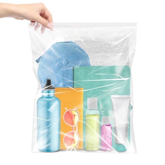 Plastic Zipper Storage Bags, Clear Reclosable Bags for Food, Linens, Travel, Moving, Available in 16x19 Inch (10/20 Pack) or 18x24 Inch (12/20 Pack)