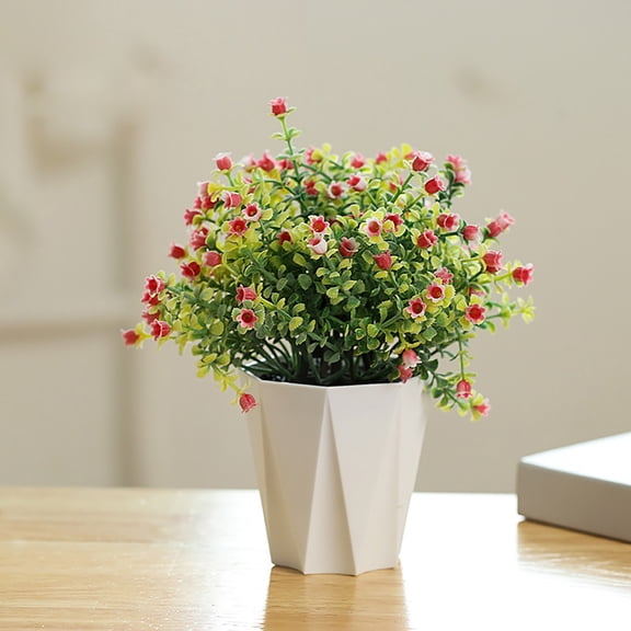Plastic basin*1 Artificial flower set*1 Clearance! Small Synthetic Plants Artificial Potted Plants Faux Plants Indoor for Home Bathroom Kitchen Workstation Shelf Desk Plants Decor