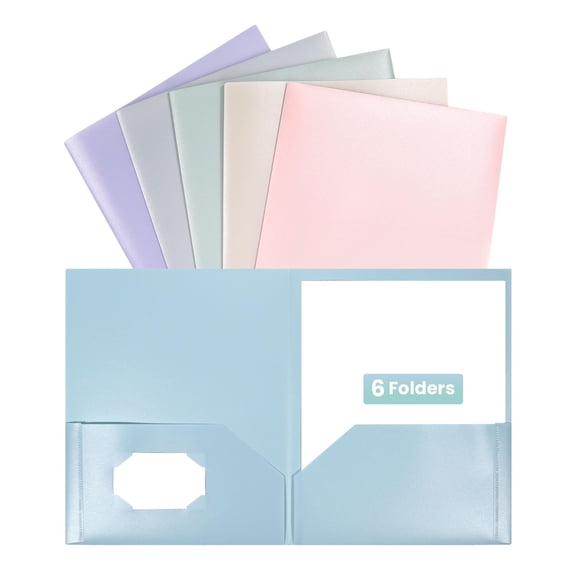 Plastic folders with pockets 6 pack, 2 pocket poly folders for documents letter size, pastel colors, ideal for , office, home organization, multicolored
