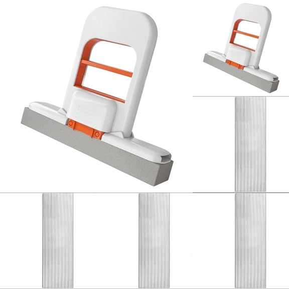 Plastic portable cleaning system, foldable mop set, Foldable Desktop Mop Portable Cleaning Sponge, Dry Use System with Replacement Heads, for Bathroom Kitchen Living Short Mops, by Goohae