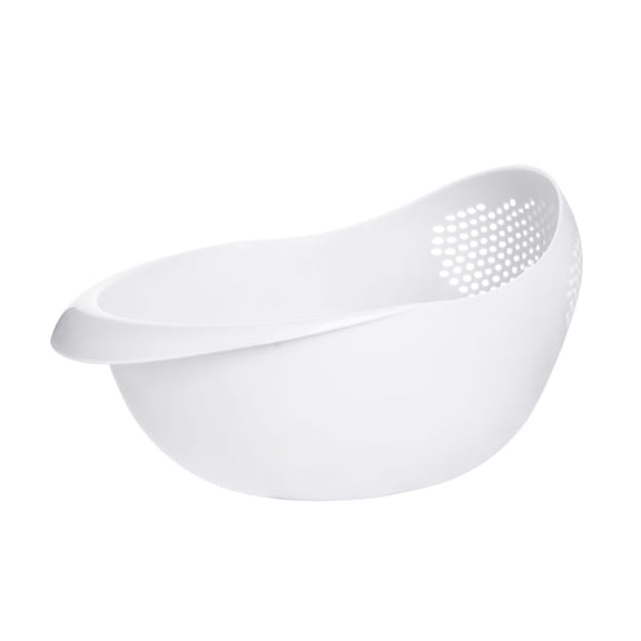 Plastic rice bowl strainer with handle—rinser and colander combo for grains, vegetables and daily washing