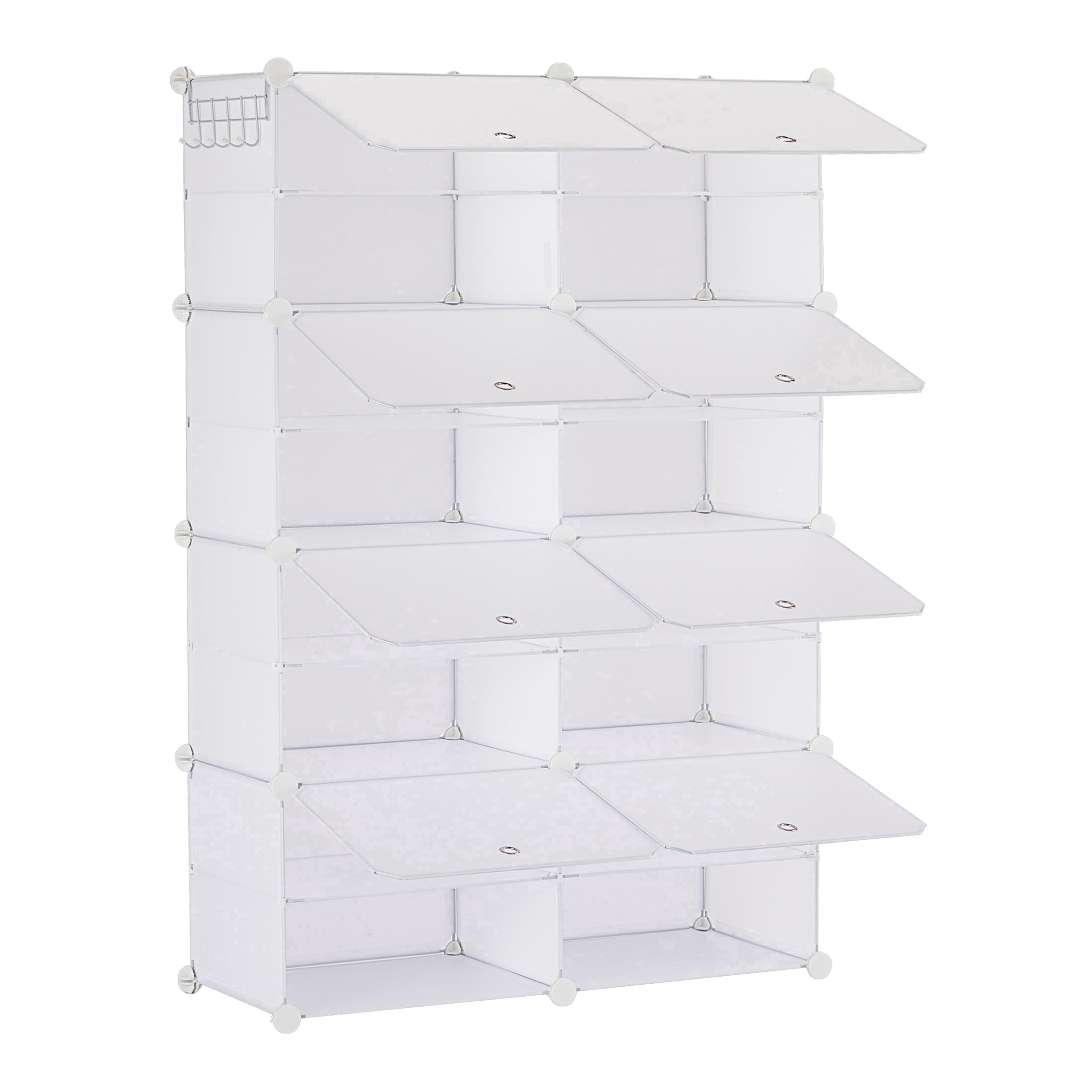 EDX 6-Tier Shoe Rack with Side Hooks, 24-Pair Capacity Sturdy Metal Frame Storage Organizer, White and Black Plastic Panel Shelf for Entryway, Bedroom, and Dressing Room(white and black)